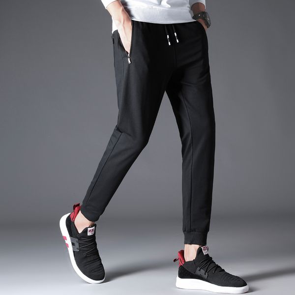 

2021 new arrival elastic thin workout sweatpants of men jogging quality cotton pants k128 zc4p, Black