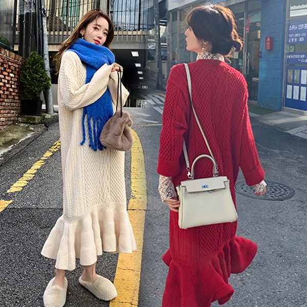 

pregnant clothing 2020 new women's suit thickened bottoming shirt medium length fashionable autumn and winter sweater dress, White