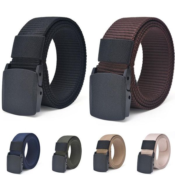 

army belts men women waist belt plastic steel buckle outdoor travel tactical waist belt solid color canvas, Black;brown