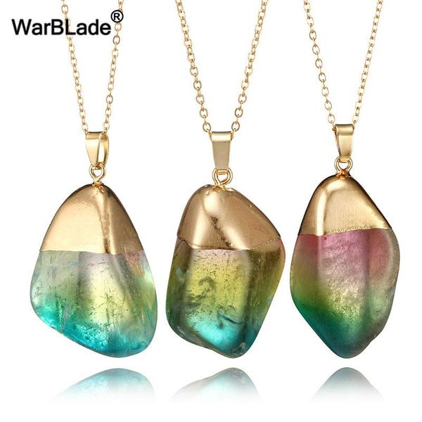 

warblade 2020 new natural stone necklace transparent colorful crystal pendant necklace bohemian quartz stone necklaces for women, Silver