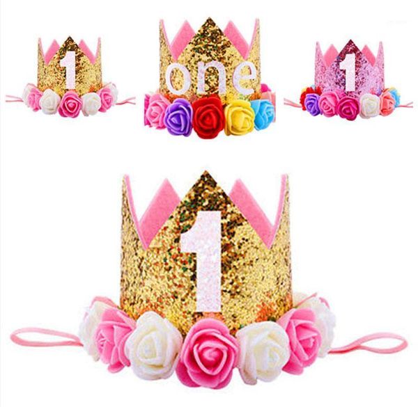 

cute newborn baby girl 1st birthday party flower princess crown letter headband gift1, Slivery;white