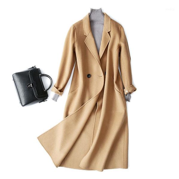 

2020 new women 100% wool coat long double-side wool women's coats cashmere female jacket autumn winter overcoat1, Black