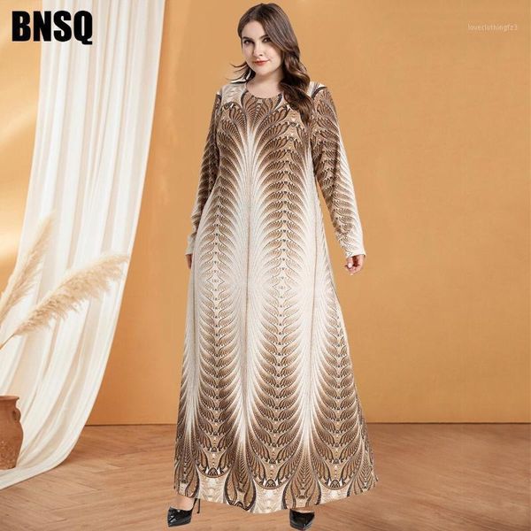 

casual dresses wepbel women large size dress long maxi feathers printed fashion long-sleeved arab muslim abaya loose o neck1, Black;gray