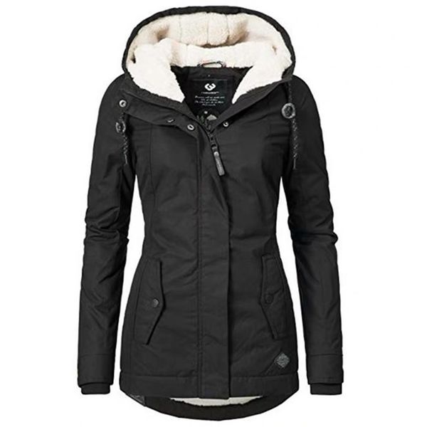 

women parka coat winter new hooded thicken cotton outdoor warm jacket ladies simple mid long wadded basic coat outwear d20 201214, Black