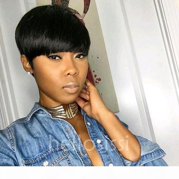 

short cut human hair wig brazilian hair short bob new haircuts wigs for black women lace wigs with bangs human hair pixie wigs, Black;brown