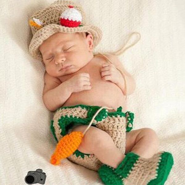 

caps & hats wool knitted fisherman cap+strap shorts+shoes+fish born baby boys girls pography props handmde po costume x1, Yellow