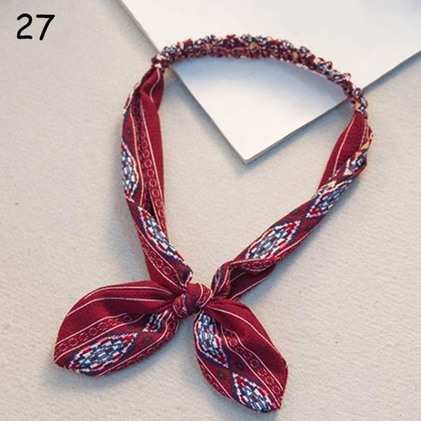 

retro women rabbit ear printing headband bowknot elastic iron wire hair bands leopard floral scrunchie hair accessories headwrap q wmtjxs