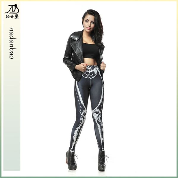 

halloween bone print leggings pencil pants kdk1135, Black