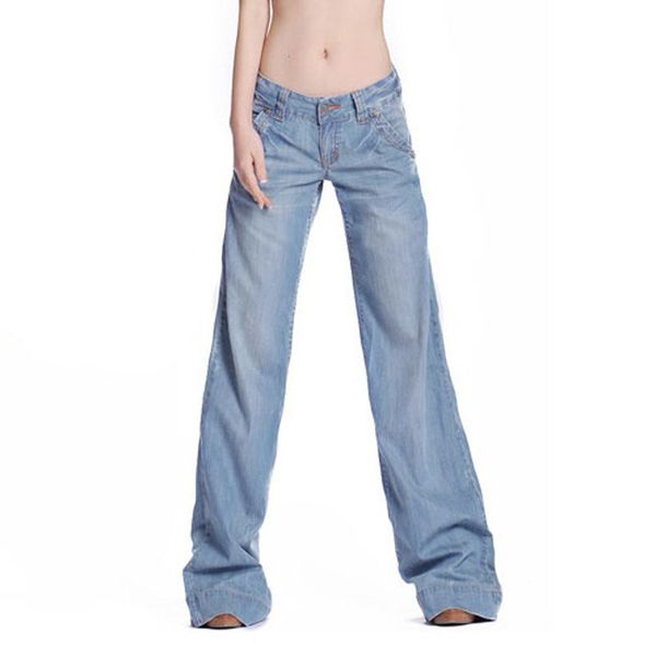 

2020 new light blue large women's jeans flared wide leg casual pants 788