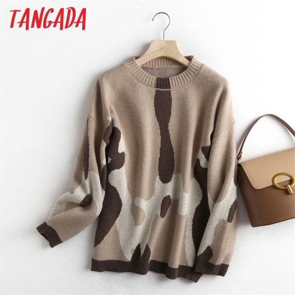 

tangada women fashion elegant office lady knitted sweater jumper o neck female oversize pullovers chic bc105 201223, White;black