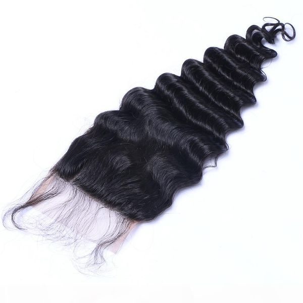 

brazilian virgin hair deep wave 4*4 lace closure middle part natural color can be dyed lace closure, Black;brown
