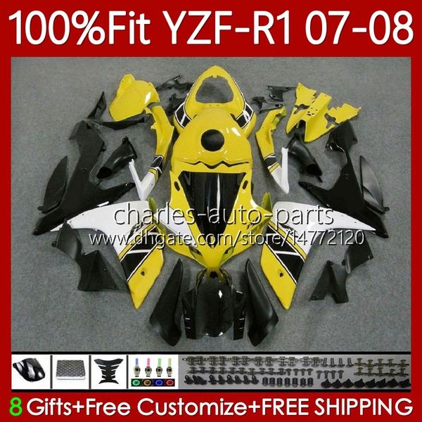 100% caber carrowork de OEM preto amarelo para yamaha moto yzf-r1 yzf-1000 yzf r 1 1000 cc 07-08 corpo 91No.13 yzf r1 1000cc yzfr1 07 08 yzf1000 2007 2008