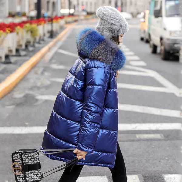 

long woman winter coats and jackets shiny plus size hooded thick solid with fur collar puffer jacket casual women's parkas 201118, Black