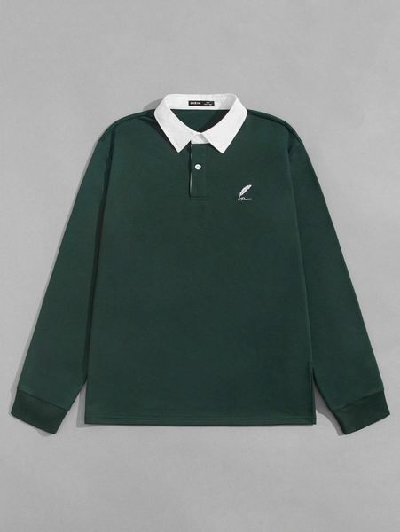 

men letter embroidery polo neck sweatshirt c58w#, Black