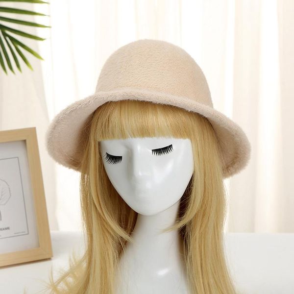 

wide brim hats winter warm panama bucket women's fashion solid color furry hat fisherman cap knitted wool basin female gorro, Blue;gray