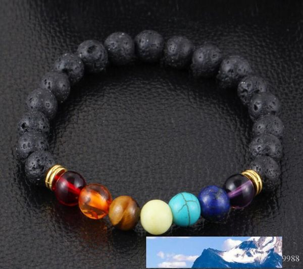 

volcano energy chakra selling natural lava stone 8mm colorful beads bracelets moq 20 pcs, Black