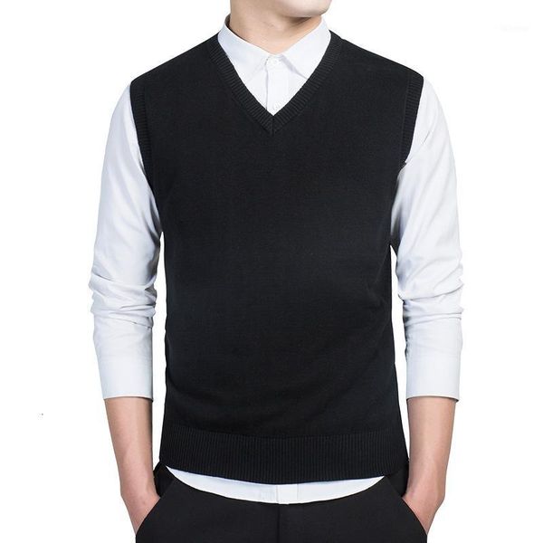 

4colors men sleeveless sweater vest autumn spring 100% cotton knitted vest sweater basic male classic v neck new m-3xl1, Black;white