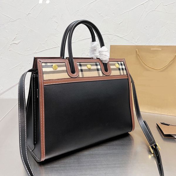 

womens black handle three rivet tote bag single shoulder bags handbag genuine leather messenger handbag high-capacity