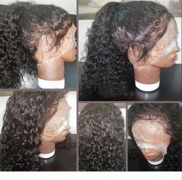

360 lace frontal wigs deep curly human hair wigs for black women with baby hair 130% density natural color 18 inch, Black;brown