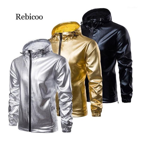

autumn stamping jackets mens gold silver zipper casual hooded coats for male party dj clothing jaqueta masculina new1, Black;brown