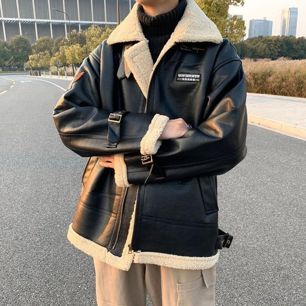 

neploha 2020 winter new men's leather warm parkas woman thickened zipper korean streetwear coats long sleeve oversize parka1, Black