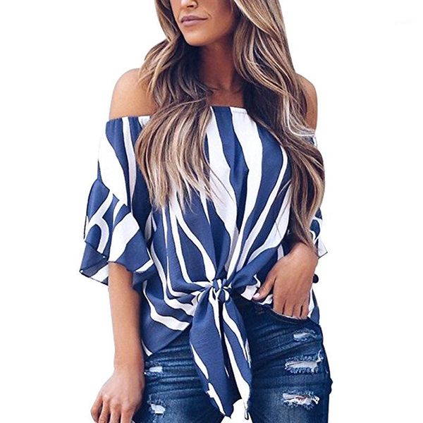 

new women shirts zebra striped print off-the-shoulder one shoulder collar mid sleeved chiffon shirt 1, White