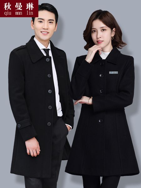 

professional women's medium long woolen coat thickened l foreman welcome bank man winter wear, Black