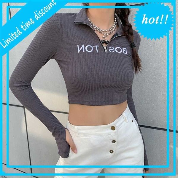 

2021 new style women's long sleeve embroidered short letter t-shirt, White