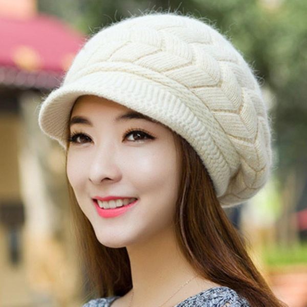 

New Women Winter Hat Warm Beanies Fleece Inside Knitted Hats For Woman Fur Cap Autumn And Winter Ladies Fashion Hat, Blue;gray