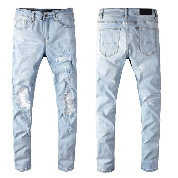 

mens jeans classic hip hop pants stylist jeans distressed ripped biker jean slim fit motorcycle denim jeans c9nj, Blue