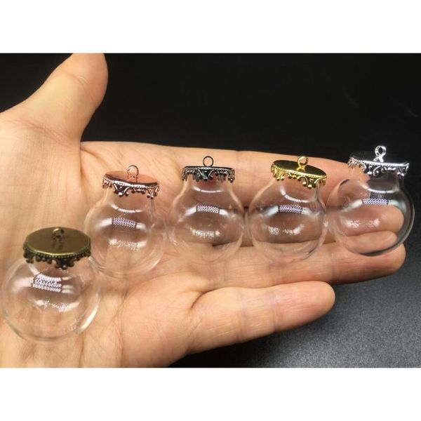 

500sets 25x15mm glass globe with silver/bronze/gold metal crown base tray jewelry necklace hollow glass orbs diy wishing bbynre, Bronze;silver