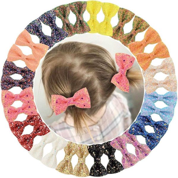 

32 pcs 3" glitter hair bows for girls sparkly sequin bows with alligator clips colorsful hair bows clips for toddlers kids teens y20071, Slivery;white