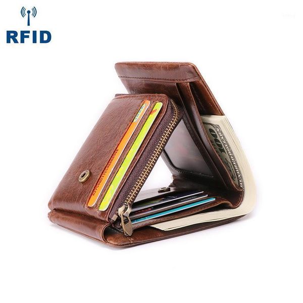 

men's layer cowhide wallet retro style male short wallet zipper coin purse cards holder1, Red;black