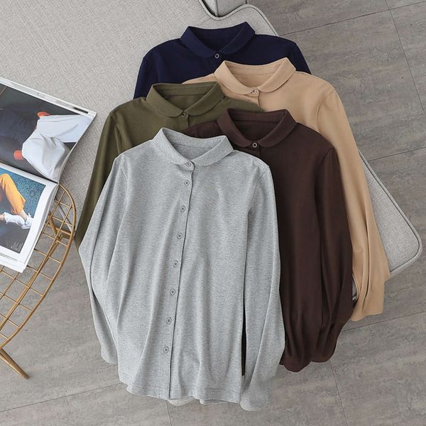 

women's spring bottomed thickened knitted elastic cotton long sleeve friendly warm shirt, White