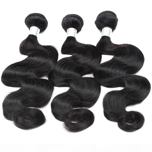 

12a body wave raw human hair 3bundles with natural color grade quality brazilian peruvian malaysian indian hair 8-30inch, Black