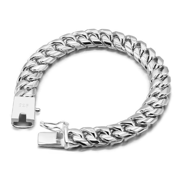 

fashion 925 silver men bracelet male link hand chain accessories men gift couple personality sterling silver men's jewelry gift t200422, Black