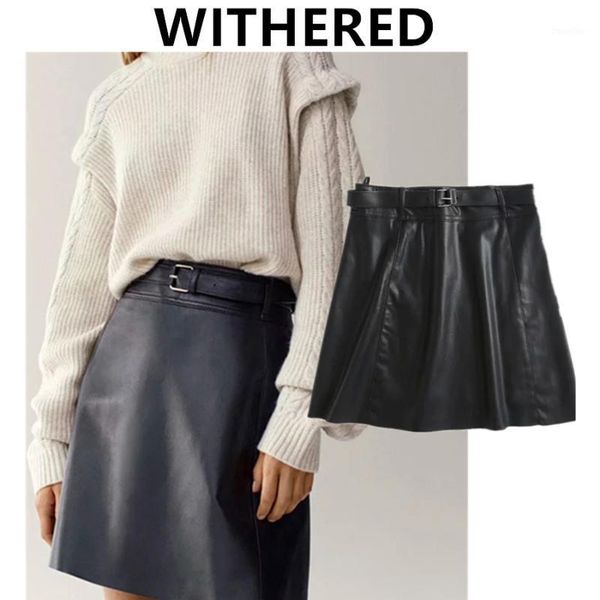 

withered 2020 winter skirt women england style vintage high waist pu black sahses faldas mujer moda 2020 mini skirts womens1