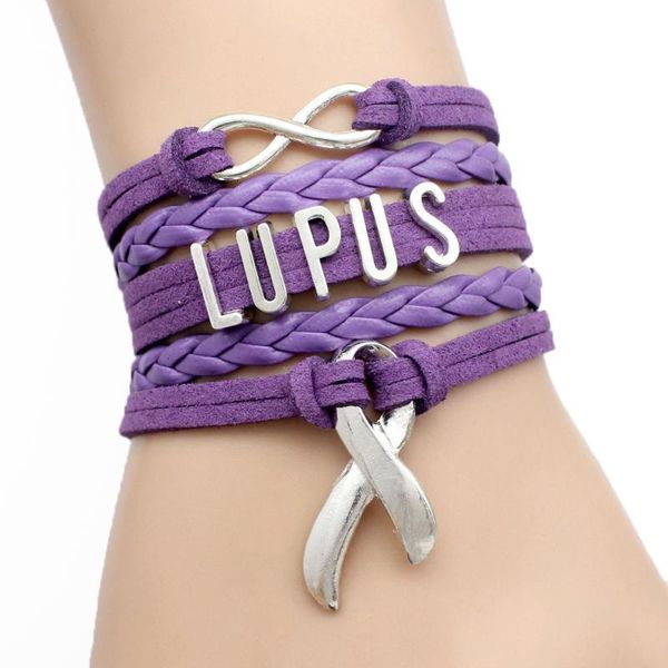 

factorymhpfribbon infinity cancer love lupus awareness warrior epilepsy leather wrap men bracelets & bangles for women j