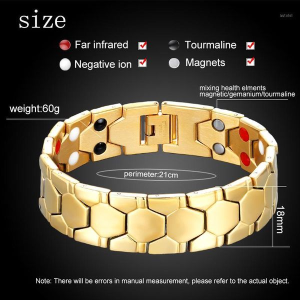 

new healing magnetic 316l titanium steel bracelet 4 health care elements(magnetic fir germanium) with for men / women hand chain1, Golden;silver