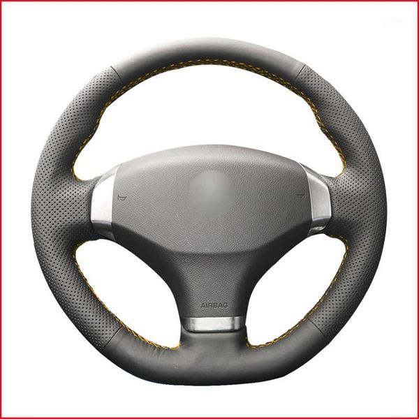 

mewant black artificial leather car steering wheel cover for 2013 408 accessories1