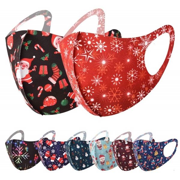 

00hsmask kids face gift designer 3d christmas santa printing mouth facemask dustproof sunscreen washable men women black mas