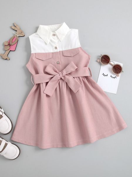 

toddler girls flap detail belted sleeveless shirt dress she, Red;yellow