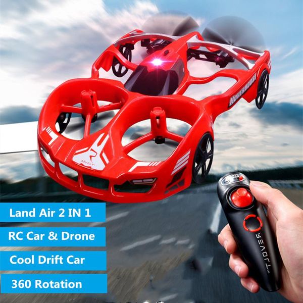 

land air 2 in 1 multifunction remote control hovercraft drone 2.4g land rc aircraft car with led light cool gift toys
