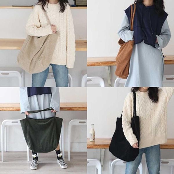 

women fashion corduroy shoulder bag large capacity female tote handbag folding reusable shopping bags thin strap cloth bags s25