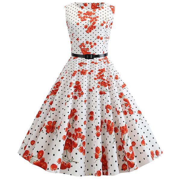 

hepburn style waist closing women's shows thin print, big swing dress belt delivery, Black;gray