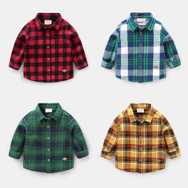 

drs sve plaid coat boys' long spring and autumn shirt children's inch 1 year old 3 tide, White;black