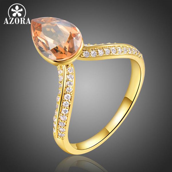 

wedding rings azora fashion ring made with heartbeat shape champagne austrian crystal engagement simple design elegant jewelry tr0232, Slivery;golden