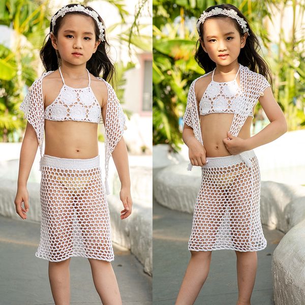 

beach summer handmade crochet girls swimwear swimming suits girls two-piece swimsuit girls bathing suits children beachwear, White;black