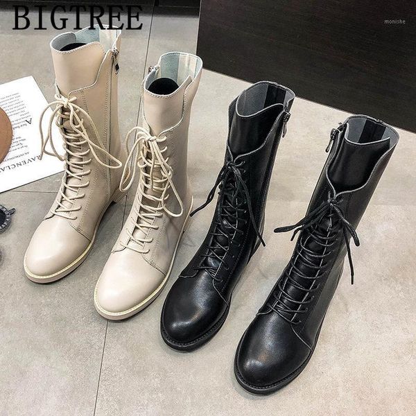 

boots leather women mid calf winter shoes black fashion botas mujer invierno 2021 bayan ayakkabi chaussure1