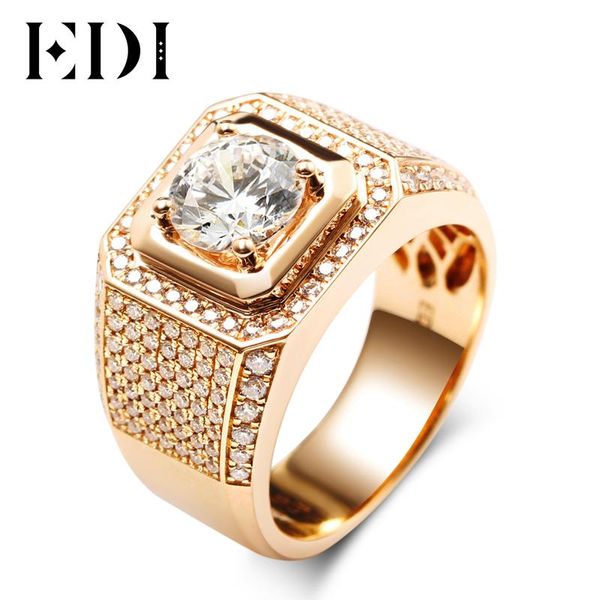 

edi luxurious pave moissanite ring 14k rose gold 1ct round cut brillant lab grown diamond band for men's wedding men's jewelry, Golden;silver